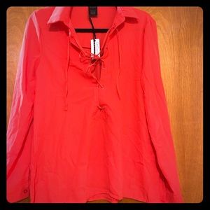 Oh Concept Collection S hot red coral lace-up top